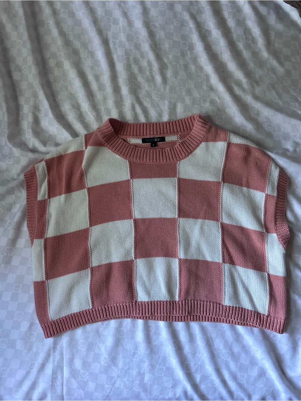Papermoon Pink & White Checkerboard Crew Sweater Vest